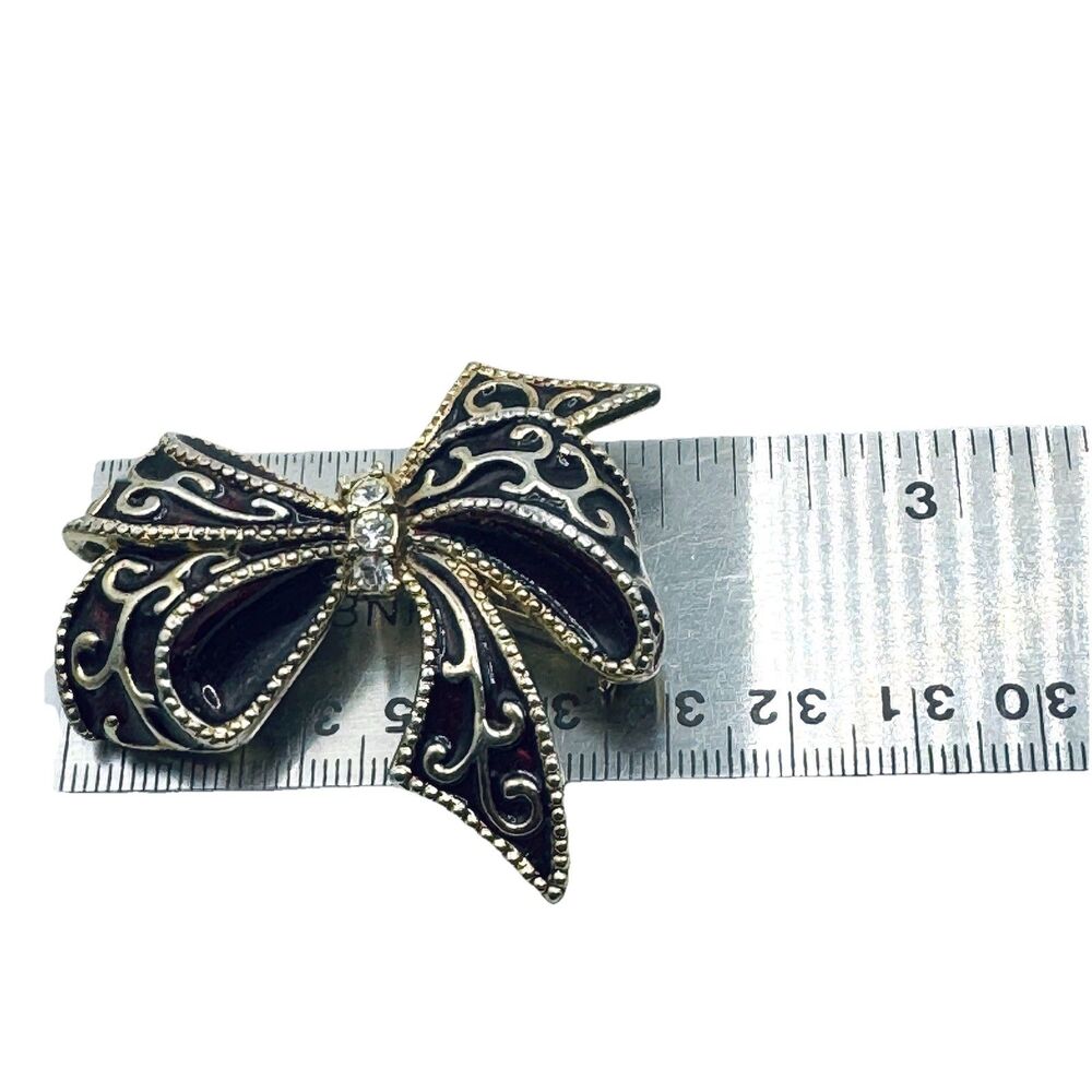 Vintage Monet Figural Bow Enamel & Rhinestone Bro… - image 4